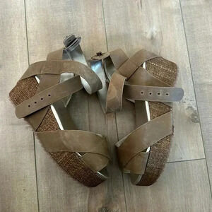 JoyFolie Expresso Odette Leather Sandals Wedge Sz 8.5